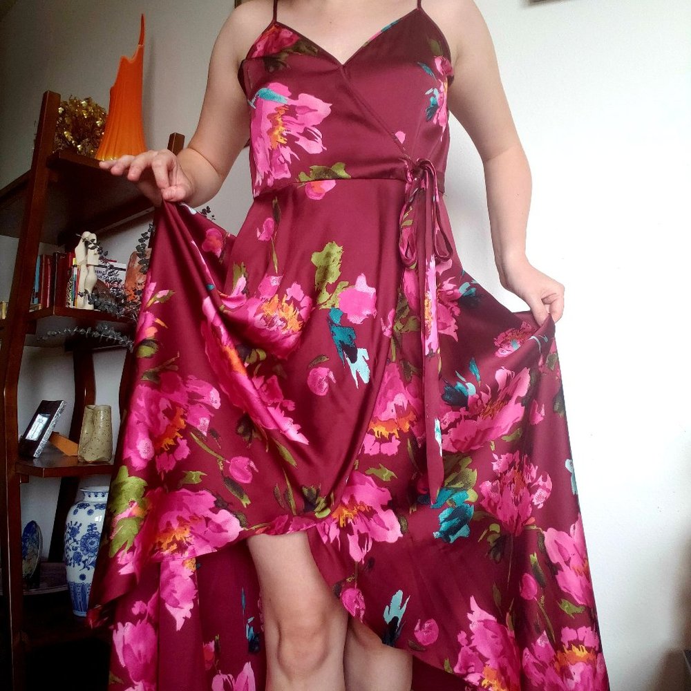 Floral High-Low Wrap Dress